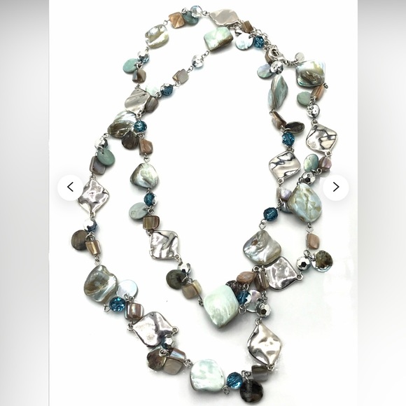 Lia Sophia Jewelry - LIA SOPHIA Silver Mother of Pearl Beaded Long Layered Necklace 44"